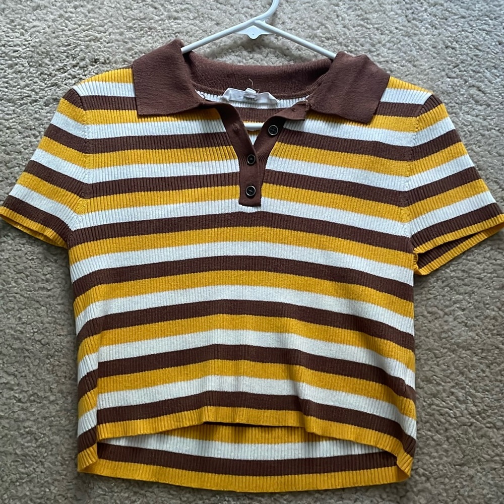 Yellow White and Brown striped Crop Top